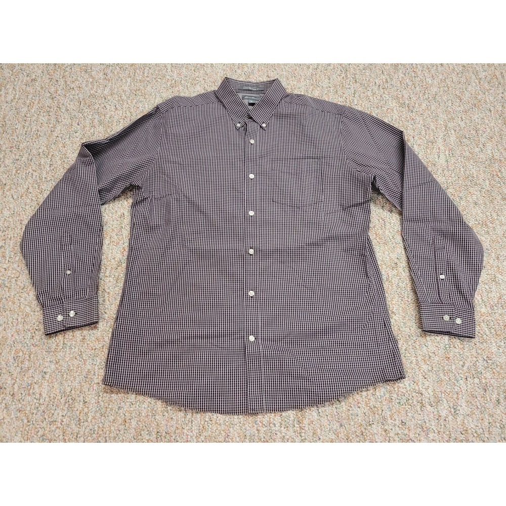 Eddie Bauer Shirt Mens Large Purple Gingham Classic Fit Wrinkle Free Button Down